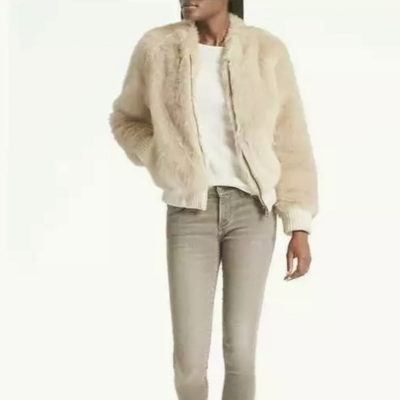 White Faux Fur Bomber Jacket - Picture 2 of 8